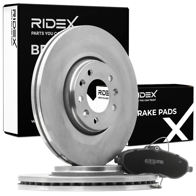 Image of RIDEX 3405B0882 Brake disc and pads set Front Axle, Brake Disc Type: Vented, with integrated wear warning contact Brake Set,disc brakes (3405)