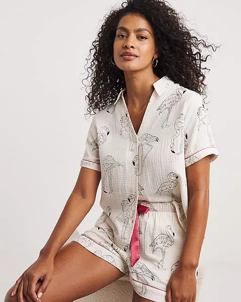 Image of Chelsea Peers Chelsea Peers Flamingo Short PJ Set OFF White Female 28 QV40710