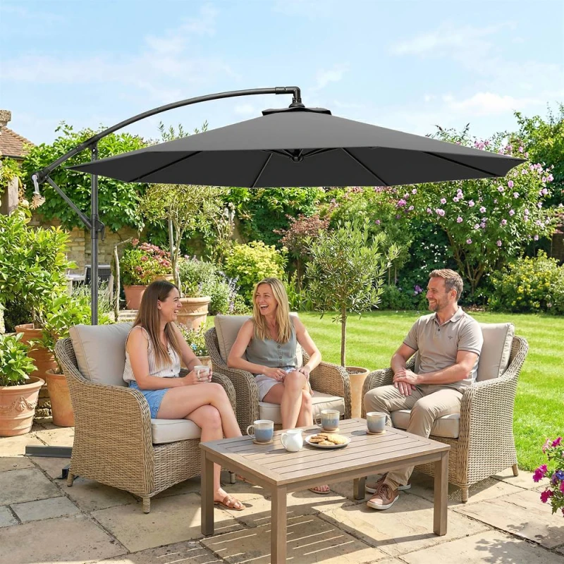 Image of OUTSUNNY 3(m) Banana Parasol Cantilever Umbrella Garden in Grey Size: 3m x 3m Grey Unisex 3m x 3m