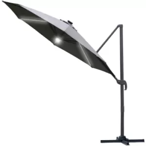 Image of 3(m) LED Cantilever Parasol Outdoor with Base Solar Lights Grey - Outsunny
