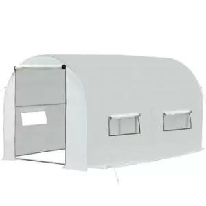 image of Outsunny Walk-in Polytunnel Greenhouse with 2 Roll-Up Zipper Doors and 6 Windows - White