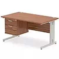 Image of Dynamic Rectangular Office Desk Walnut MFC Cable Managed Cantilever Leg Silver Frame Impulse 1 x 2 Drawer Fixed Ped 1400 x 800 x 730mm