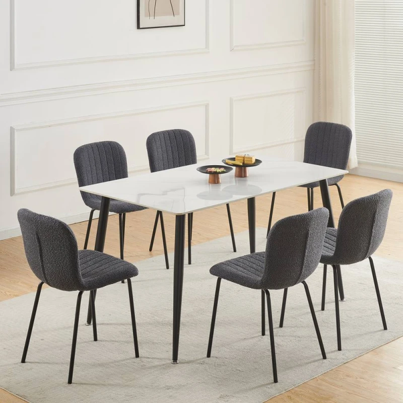 Image of MCC Direct Bella Luxe Set of 6 Teddy Faux Fur Dining Chairs in Dark Grey Dark Grey Unisex