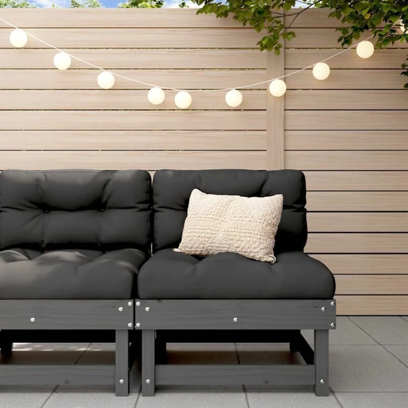 Image of VIDAXL Middle Sofa with Cushions Grey Solid Wood Pine Vidaxl 8720845801533