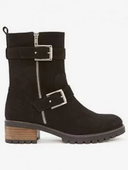 Image of Mint Velvet Elena Suede 2 Strap Biker Boot - Black, Size 38, Women