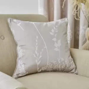 Image of Catherinelansfield - Catherine Lansfield Meadowsweet Floral Jacquard Piped Edge Filled Cushion, Natural, 45 x 45 Cm