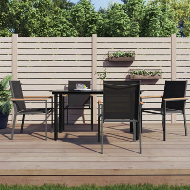 Image of Vidaxl Garden Chairs 4 Pcs Black 55X61.5X90 Cm Textilene And Steel