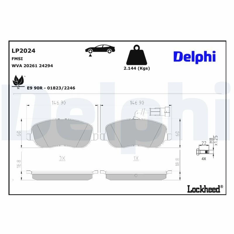 Image of DELPHI Brake pad set DELPHI LP2024