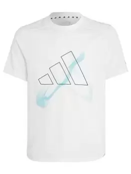 Image of adidas Junior Boys Train Hiit Graphics T-Shirt - White/Black, Size 13-14 Years