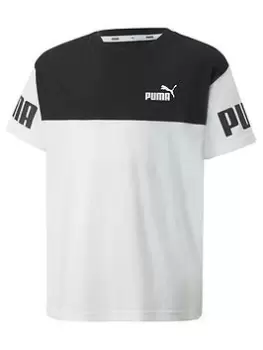 Puma Puma Boys Power Colorblock T-Shirt - Black/white, Black/White, Size 7-8 Years