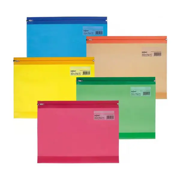 image of Snopake A4+ Polypropylene Zip Lock Bags 37cm x 26cm Assorted Colours 5 Pack