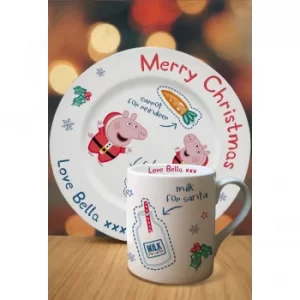 Image of Personalised Peppa Pig Santa Plate and Mug Set