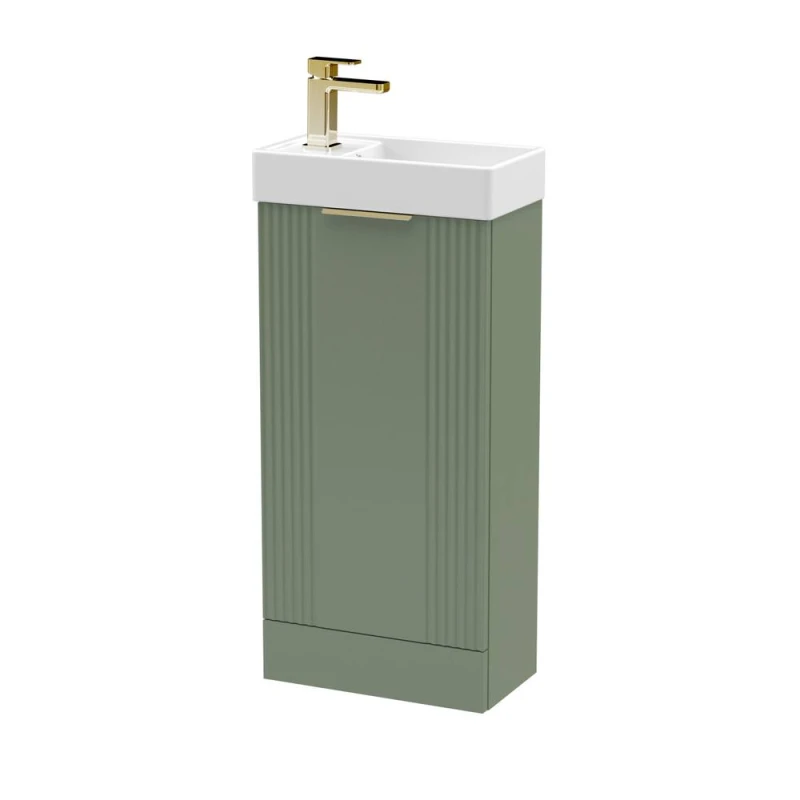 Image of Balterley Green 400mm Floor Standing Vanity Unit with Brushed Brass Handle Green Unisex