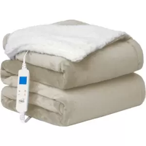 image of Neo Beige Electric Heated Throw Overblanket Soft Thickened Flannel to Sherpa Reversible Blanket