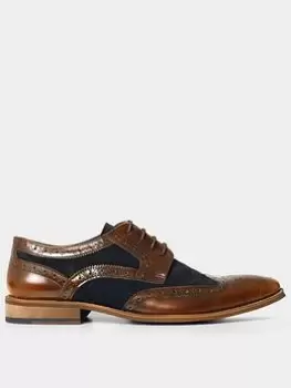 image of Joe Browns Dapper High Shine Leather And Suede Brogue - Brown, Size 11, Men