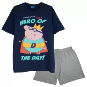 Image of Peppa Pig Mens Hero Of The Day Short Pyjama Set (5XL) (Navy/Heather Grey)