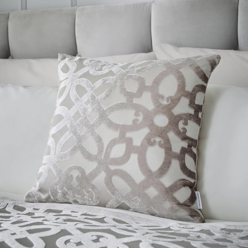 Image of Catherine Lansfield 'Lattice Cut Velvet' Cushion Natural