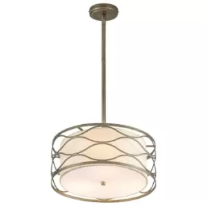 image of Luminosa Milton Ceiling Pendant, Convertible To Semi Flush 3 Light E14 Aged Gold, Cream Fabric Shade