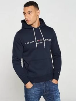 Image of Tommy Hilfiger Logo Hoodie - Navy Size M Men