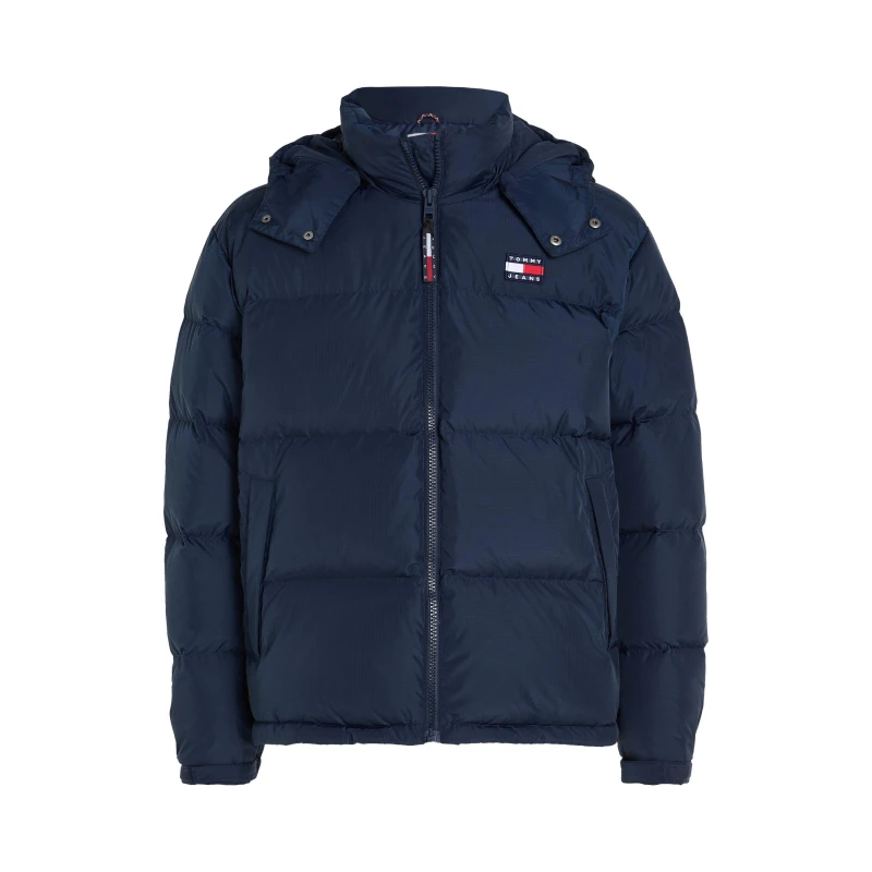 Image of Tommy Hilfiger Jeans Plain Hooded Jacket with Zip Fastening Blue male
