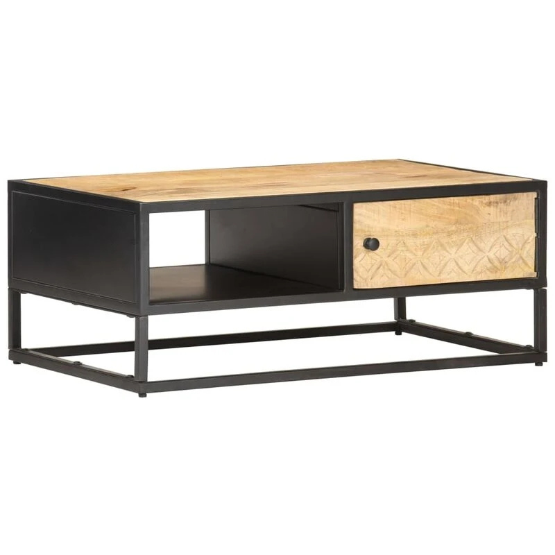 Image of VIDAXL Coffee Table with Carved Door 90x55x36cm Rough Mango Wood Vidaxl 8720286083178