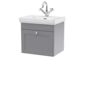 image of Nuie Classique 500mm Wall Hung 1-drawer Unit & Basin 1 Tap Hole - Satin Grey