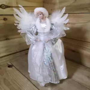 image of Premier Decorations Ltd - Silver & White 30cm Christmas Tree Top Fairy Angel House Decoration Ornament