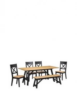 image of Julian Bowen Hockley 190 Cm Dining Table + 1 Bench + 4 Chairs