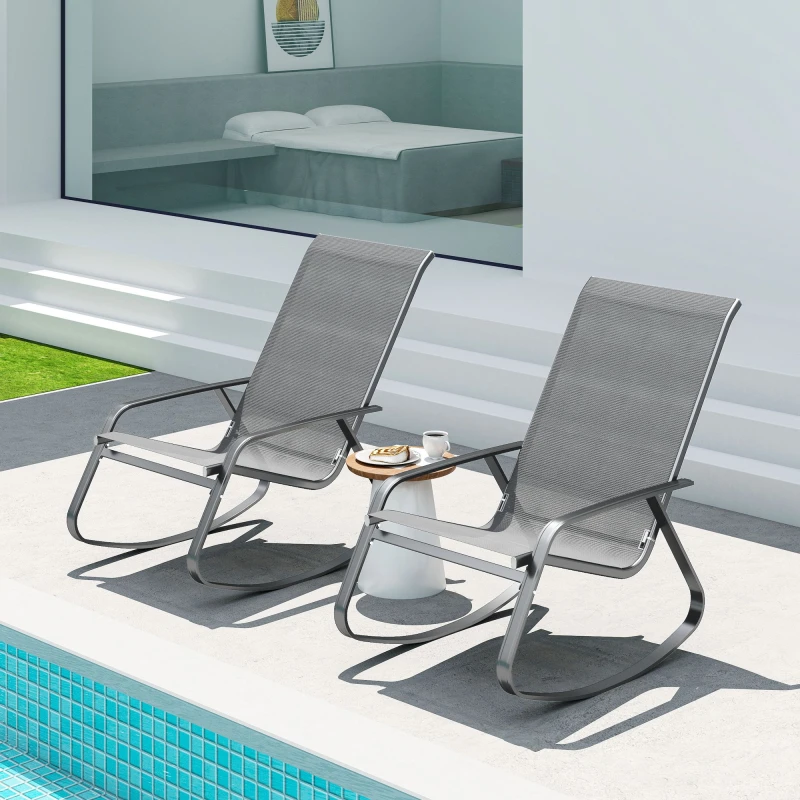 Image of OUTSUNNY Garden Rocking Chairs with Armrests, High Back, Grey Size: 1 Pack Grey Unisex 1 Pack