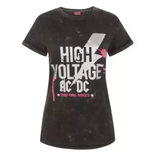 Image of AC/DC Womens/Ladies High Voltage Acid Wash T-Shirt (Medium) (Black)