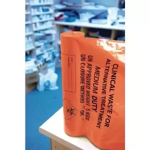 Image of Clinical Waste Sack Medium Duty Orange Pack of 200 AT25M111 HEA01181