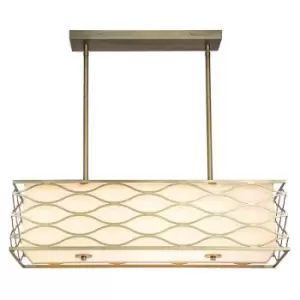 image of Luminosa Milton Rectangle Ceiling Pendant, Convertible To Semi Flush 5 Light E14 Aged Gold, Cream Fabric Shade