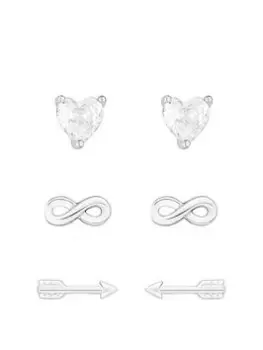 image of Simply Silver Sterling Silver 925 Cubic Zirconia Infinity And Heart Earrings - Pack of 3, Silver, Women