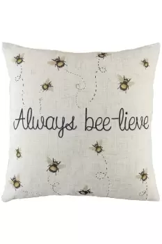 image of Bee-Lieve Slogan Hand-Painted Watercolour Printed Cushion