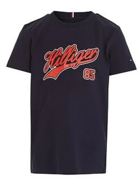 image of Tommy Hilfiger Boys Hilfiger Script Short Sleeve T-Shirt - Navy, Size 8 Years