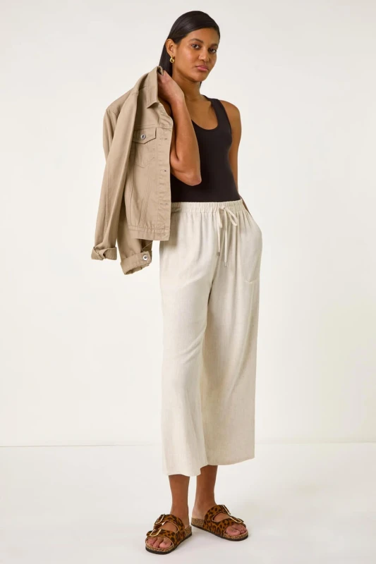 Image of Roman Womens Cropped Linen Trouser in Natural Size: 18 Natural Female 18