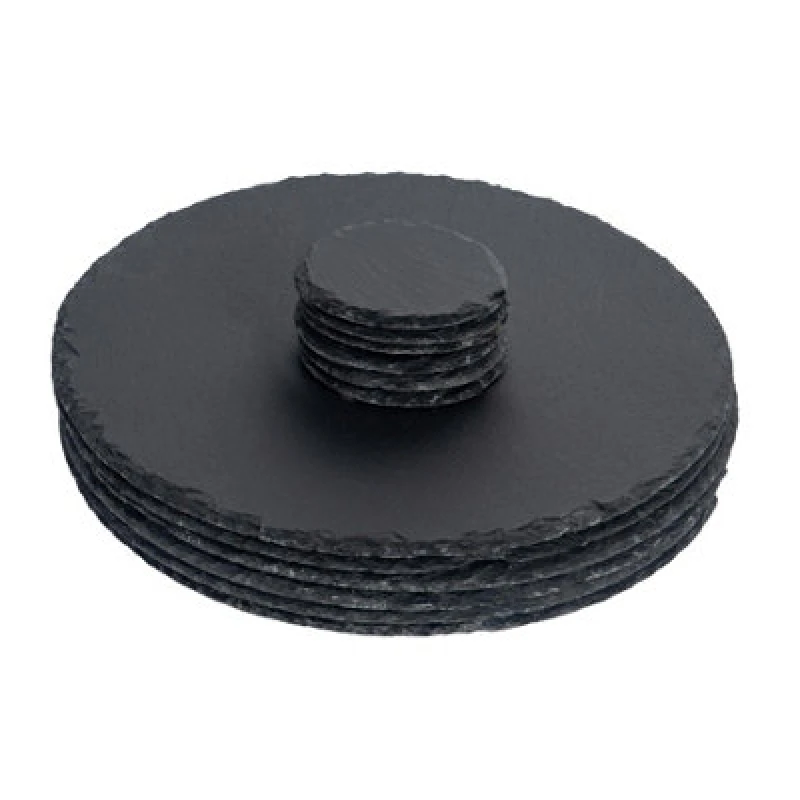 Image of Argon Tableware Round Slate Placemats & Coasters Set 33cm Grey Grey