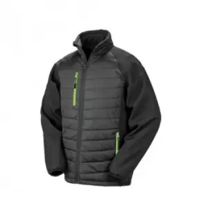 image of Result Mens Black Compass Padded Soft Shell Jacket (L) (Black/Lime)