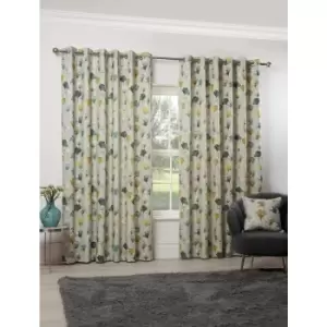 Image of Camarillo Floral Eyelet Curtains 90 x 90" Ochre Ready Made Lined Watercolour Flowers