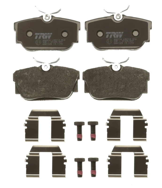 Image of TRW GDB1325 Brake pad set not prepared for wear warning indicator, with accessories, with brake caliper screws Brake Pad Set,disc brake (402)