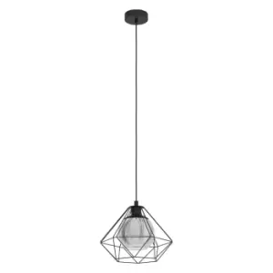 image of Eglo Caged Single Pendant With Smoked Black Glass Inner shade