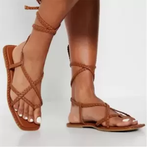 Image of I Saw It First Plaited Lace Up Strappy Sandals - Brown