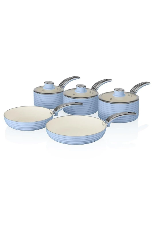 Image of Swan 5 Piece Retro Pan Set in Blue blue ONE SIZE