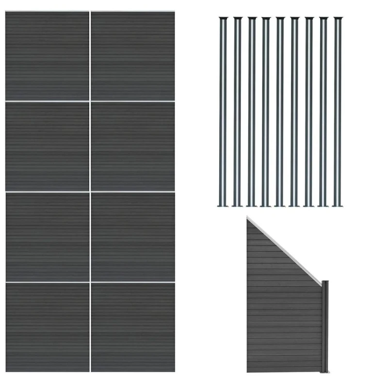 Image of Monstershop Composite Fence Panels, Angled Piece & LED Posts 6ft x 49ft - Grey Grey Unisex