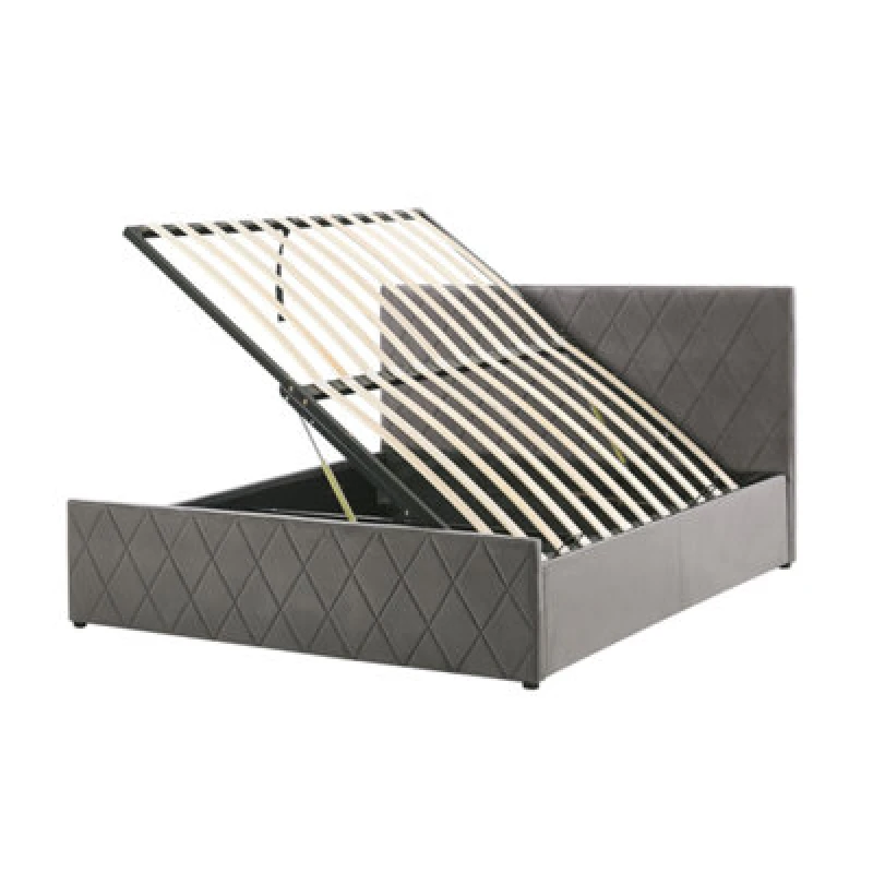 Image of Beliani Ottoman Bed Velvet Rochefort 140 X 200 Cm (Eu Double) Grey