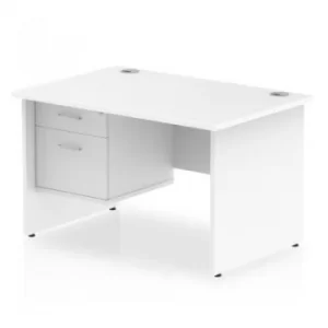 image of Impulse 1200 Rectangle Panel End Leg Desk White 1 x 2 Drawer Fixed Ped