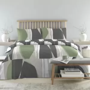 image of Drift Forward Torne Geometric Print Reversible Eco-Friendly Duvet Cover Set, Khaki, King