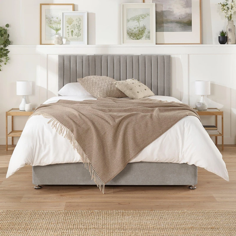 Image of Aspire Aspire Grant Divan, Linen Fabric, Strutted Headboard, No Drawers Silver