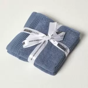 image of HOMESCAPES Denim Blue 100% Combed Egyptian Cotton Set of 2 Face Cloths 700 GSM - Blue