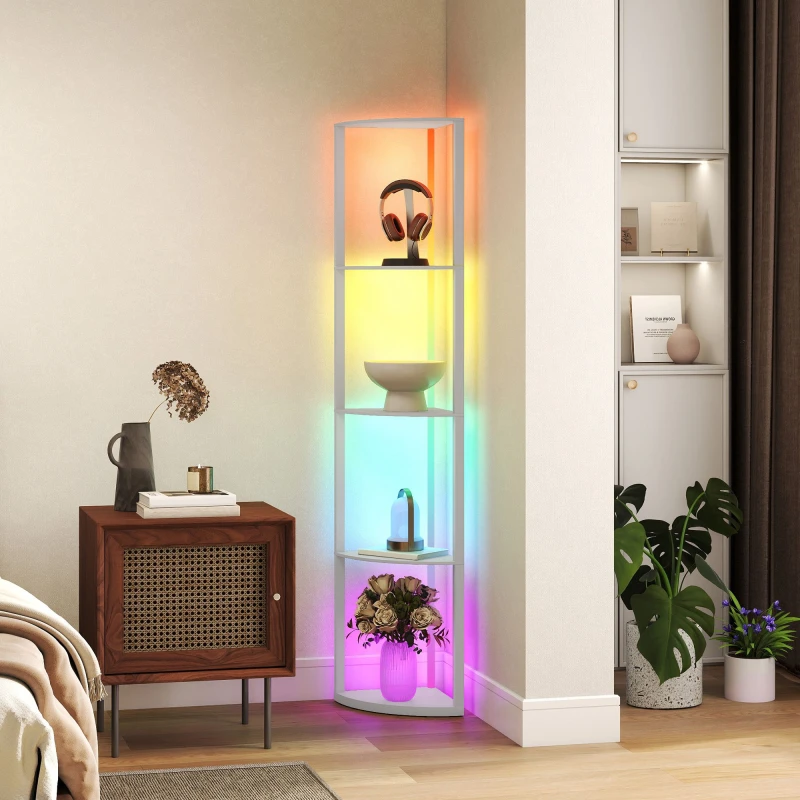 Image of HOMCOM HOMCOM Modern Floor Lamp with 5-Tier Shelves and RGB Light for Bedroom Office in Grey Grey One Size Unisex 5063603302945